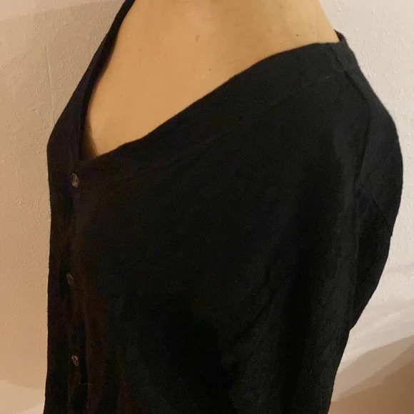 CP Shades sz M black rayon button down blouse w/ brocade floral embroidered - Picture 6 of 8